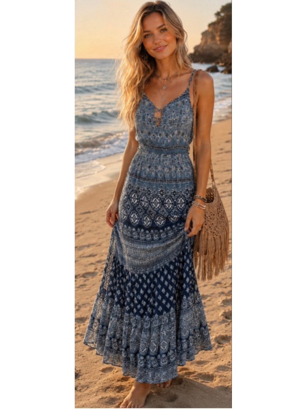 Patrons of Peace | Dresses | New Patrons Of Peace Maxi Dress L Blue White Bohemian